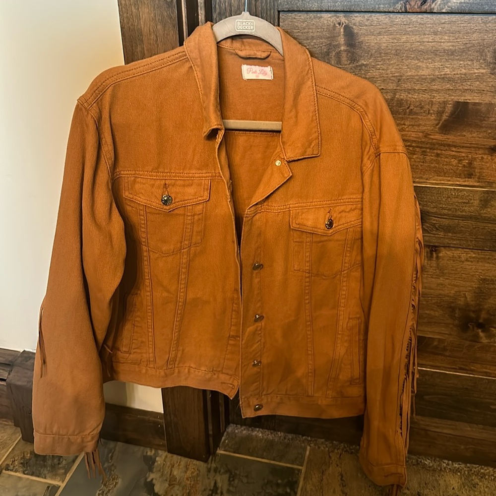 Brown denim style Jacket with fringe - size XL